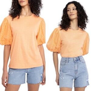 Sanctuary Cloud Control Eyelet Puff Sleeve Cotton Blend Top